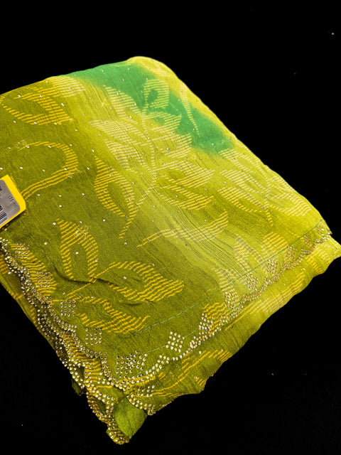 Beautiful swarovski Stones work design beautiful very soft resham Georgette Saree