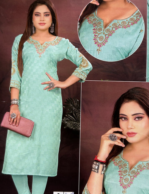 Pure Rayon base embroidered work  kurti