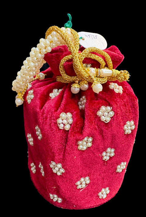 Velvet based Embroidery with stones  work hand bag /potli bag