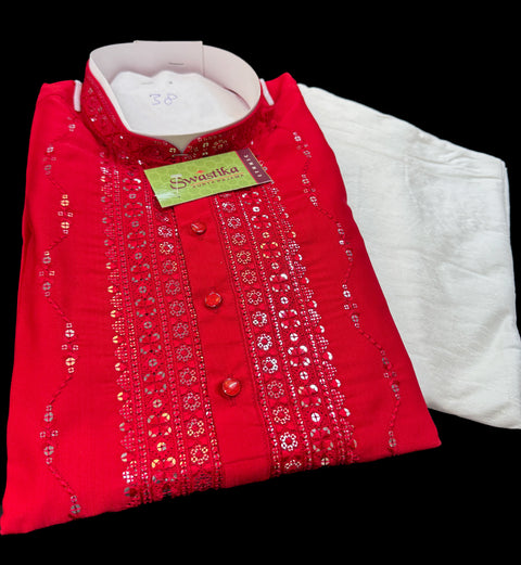 Soft Malmal Based Beautiful Embroidery Work With Sequins Work Designer Kurta With white Pajama