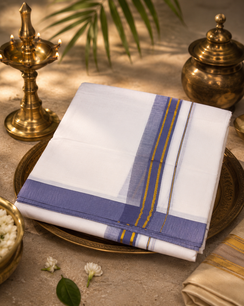 Woven Cotton Kerala Mundu / Dhoti in White ( 4 mtrs )Kurta not included,slight variation is possible