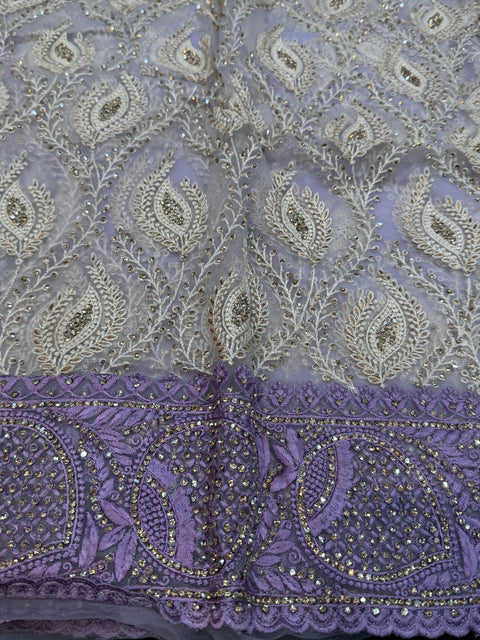 (Video Clip attached ) Very heavy work designer lavender Colour Heavy Stone Work & Embroidery Jaal Work Beautiful Netting Designer Saree And Embroidery Work Blouse design