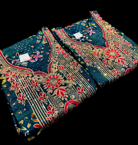 Pure Rayon based embroidered neck printed kurti