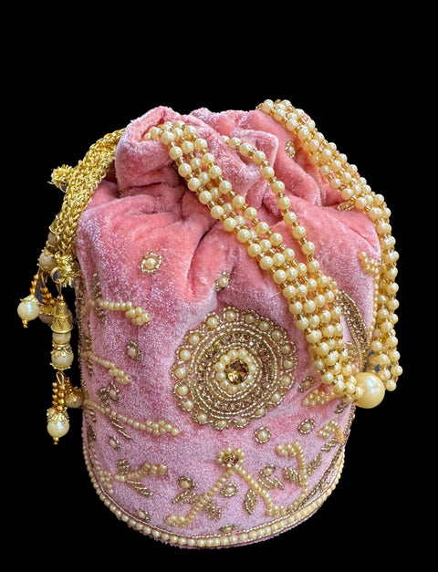 Velvet based Embroidery with stones  work hand bag /potli bag