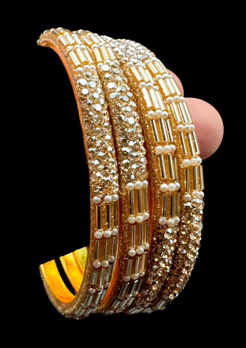 Beautiful fine jerkan stone with Crystal stone designer Brass bangles set (4 bangles in 1 set)(customised with plain Velvet or Metal Bangles )