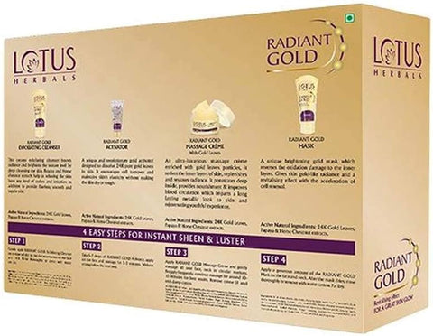Lotus Herbals Radiant Gold Cellular Glow 5 in 1 Facial Kit | With 24K Gold leaves | For Natural Golden Glow Skin | For Women & Men | All Skin Types |170g (Salon Pack)