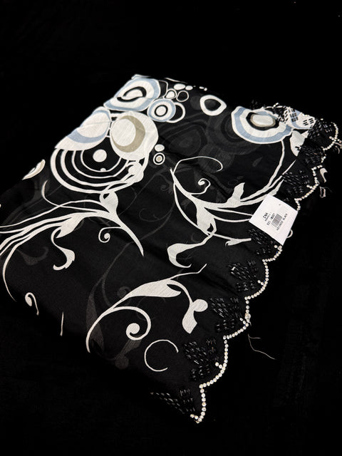 (Video clip attached) Beautiful black Stones work border design beautiful very soft Georgette Saree