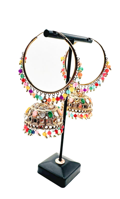 Multicoloured stone with pearls work beautiful Jhumka Balian