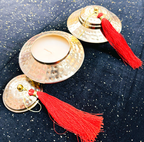 Brass Pot with scented candle decor for Diwali (Each)