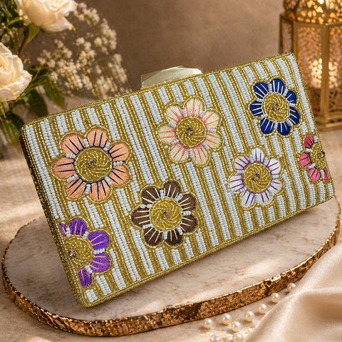 Stone work Handwork designer clutch bag with handle to carry with chain inside the clutch (can be attached or detached)