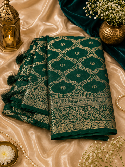 Very Soft Pure chiffon based Beautiful zari work Banarasi look Saree(Blouse Shown Is For Reference Only. The Blouse Piece Is Included With The Saree As Unstitched Fabric)(slight variation in color and design is possible )