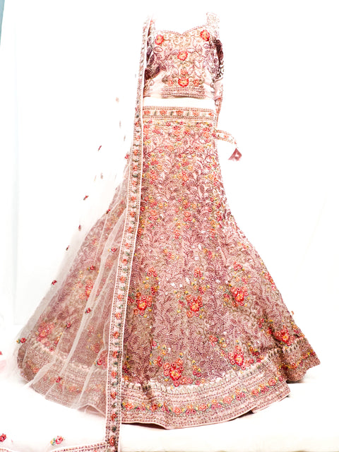 Netting based embroidery work with heavy sequins and stone work Heavy Ken ken designer lehnga with heavy handwork blouse and netting dupatta (video clip attached for reference )