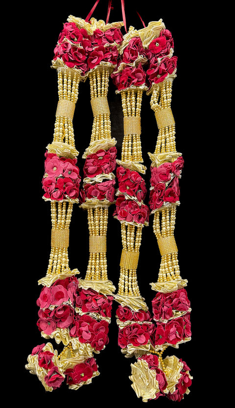 Maroon colour Wedding Garland/ Jaimala, Heavy artificial flowers with Pearl work (Comes in Pair)