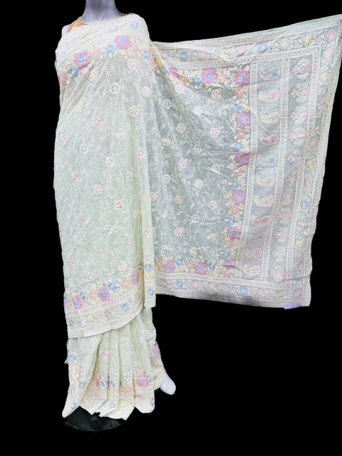 Soft chiffon based Embroidery work with rainbow sequinned work all over beautiful Saree