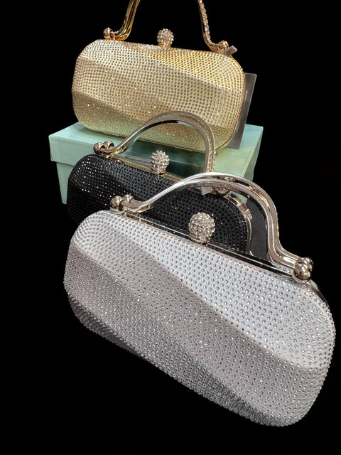 Crystals Handwork designer hand bag with handle to carry with chain inside the clutch (can be attached or detached)