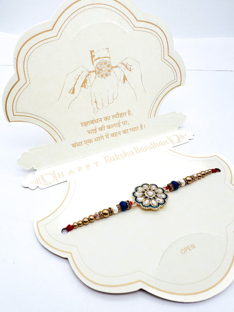 Beautiful Kundan stone Studded Rakhi In Beautiful Packing With beautiful message for Bhai