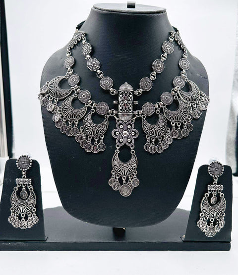 Beautiful Oxidised Necklace with Earrings