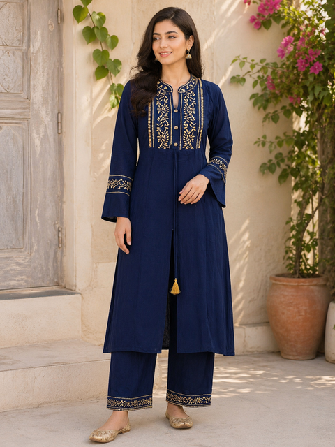 Size 38 Rayon Based Embroidery work Kurti With Plazo pants