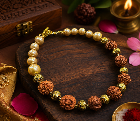 Rudraksh with pearl Rakhi /Bracelet