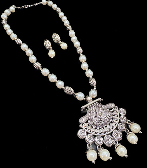 Beautiful Pearls work oxidised Necklace with earrings