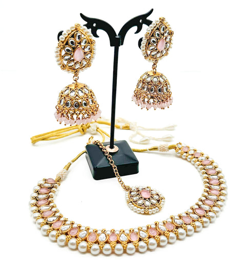 Kundan and Pearls work beautiful necklace set with Jhumka & Tikka