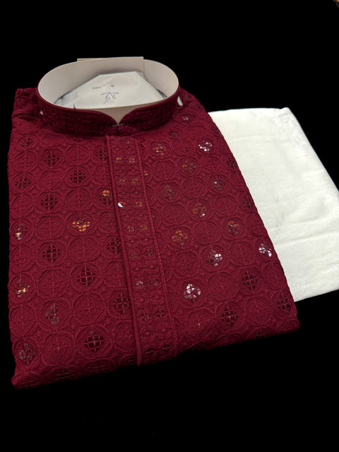Pure Rayon Based Beautiful Embroidery Work At Front And Back With Sequins Work Designer Kurta & cream Pajama