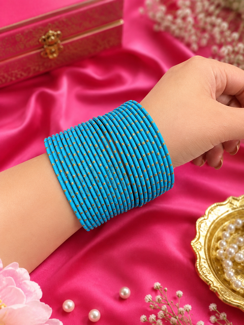 Golden Shimmer dotted metal bangles 2 dozen in 1 Set (slight variation in color & design may occur)