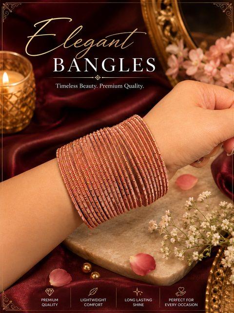 Golden Shimmer dotted metal bangles 2 dozen in 1 Set (slight variation in color & design may occur)