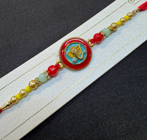 Ganesha design Meenakari work Beautiful Stone Work Rakhi in nice box pack
