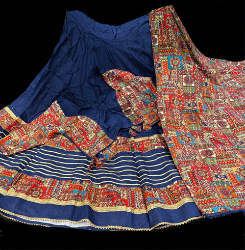 Size 44 and  can be altered up to size 46) Pure Rayon based full bigger flared Chaniya with beautiful blouse and printed Rayon Dupatta