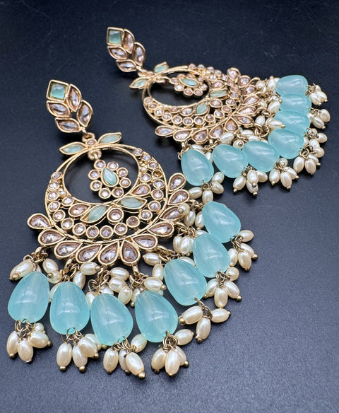 Original Polki with beautiful pearls heavy look Earrings with lite weight