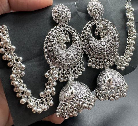 Oxidised bahubali Jhumka with pearls work (very Lite weight )