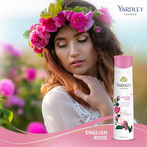 Yardley English Rose Body Spray For Women - 150ml | Enchanting Floral Fragrance With Rose, Tea Accord & Bergamot | Long Lasting & Energetic Fragrance