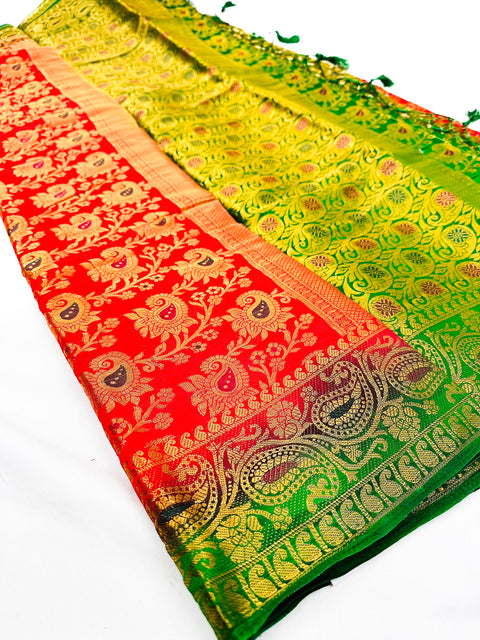 Brocade silk beautiful design Saree with contrast Pallu & Blouse