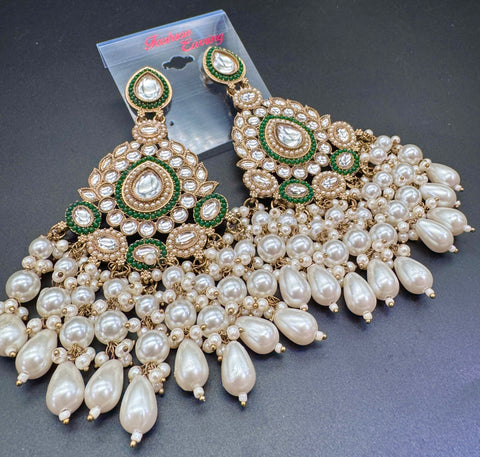 Beautiful Kundan & Pearls work bigger earrings (very lite weight)