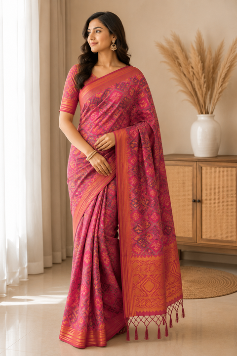Soft silk beautiful design Saree with contrast Pallu and Blouse , blouse piece is attached to Saree(slight variation in color and design is possible)