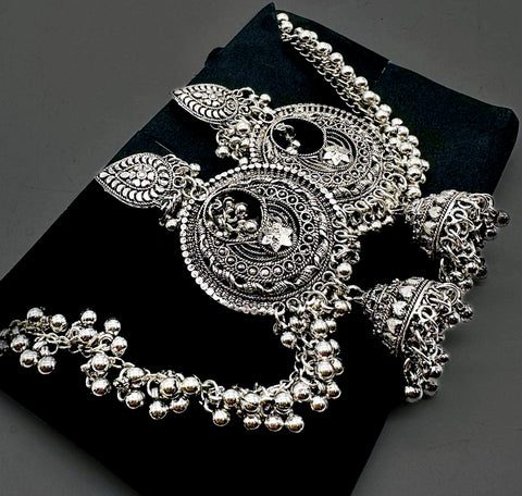 Oxidised bahubali Jhumka with pearls work (very Lite weight )