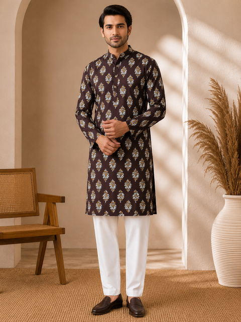 Pure cotton based Men’s Printed kurti (sizes mentioned in inches ,not according to the label on Kurti)size 44 kurti- Length 40 inches and size 46-length 42 inches ) Kurti only. Pants not included.