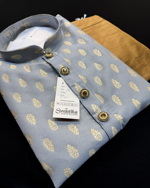 Soft Silk based Heavy brocade work designer Kurta with golden Pajama