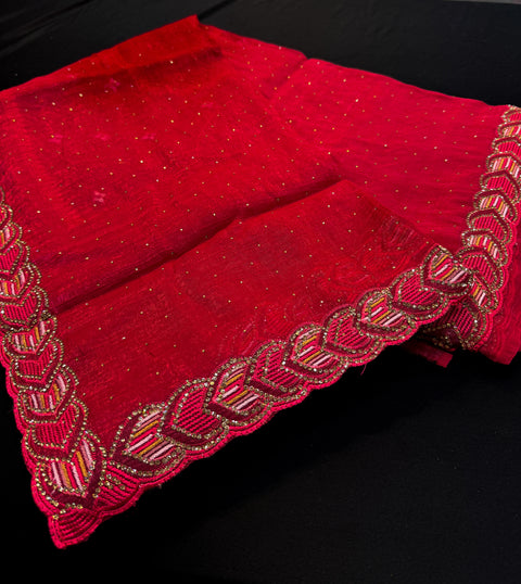 Pure and very soft Jimmy Choo based stones and embroidery work border saree with embroidery work