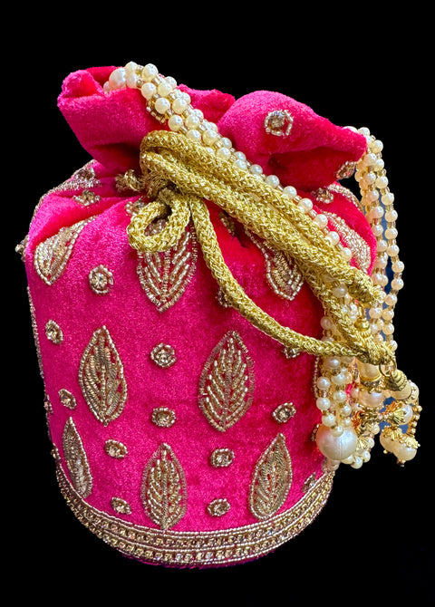 Velvet based pearls with stones  work hand bag /potli bag