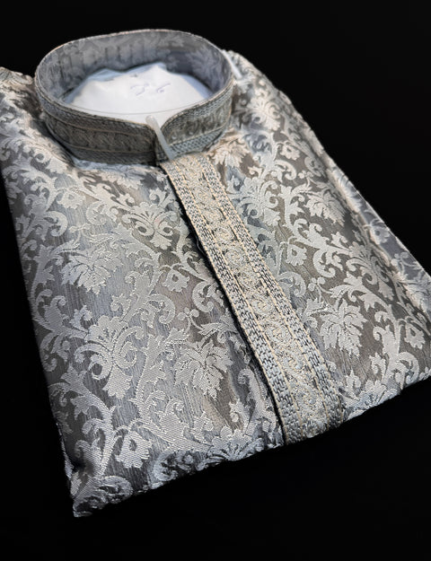 Soft Silk based brocade work neck embroidery designer Kurta with white Pajama