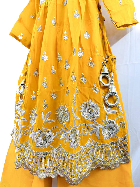 Nayra Cut Georgette based sequinned with Embroidery work with lace border work suit for Kids