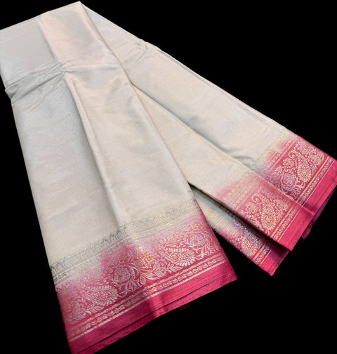 Plain silk Saree with contrast zari border and contrast plain Blouse