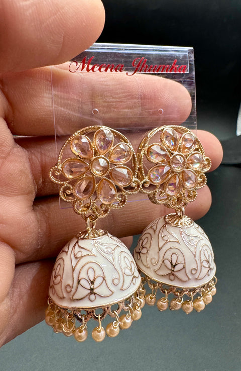 Polki Stone With Pearls Work Beautiful Meenakari Jhumka