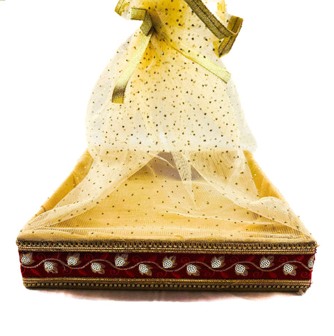Solid wood made Shaun packing Trays with embroidery work & golden netting with golden work