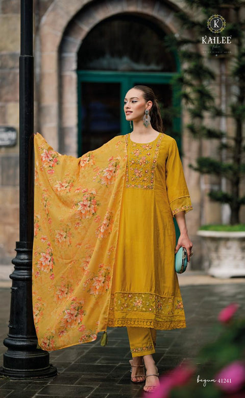 Pure & Soft Rayon Silk Based Designer Embroidered Work Kurti With Plazo Pants & organza printed Dupatta