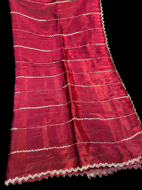 Jimmy Choo base fabric With Beautiful handwork all over on Saree and border