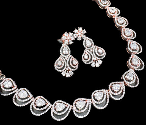 Rosegold American Diamond beautiful necklace set with crystal American diamonds