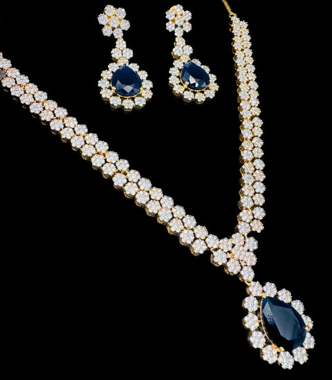 Blue Sapphire American Diamond beautiful necklace set with crystal American diamonds